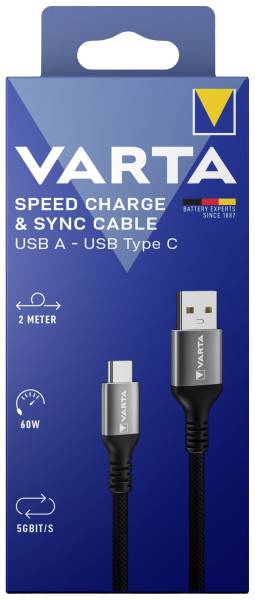 VARTA Ladekabel USB-A/USB-C schwarz 57935 101 111 2m Speed Charge&Sync