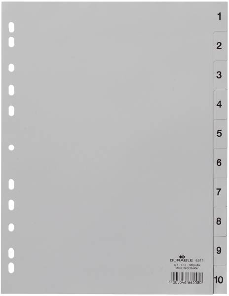 DURABLE Register Plastik f.A4 hoch 1-10 grau 6511 10