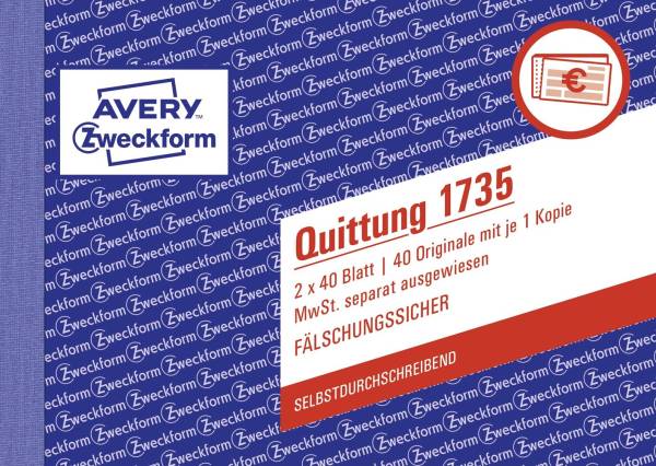 AVERY ZWECKFORM Quittung A6/2x40BL SD 1735