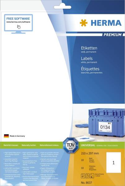HERMA Etiketten Premium 210x297 weiß 8637 10 St. permanent haftend