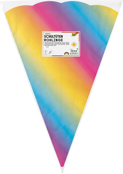 FOLIA Schultüte 68cm Rohling 5ST regenbogen 92577 eckig