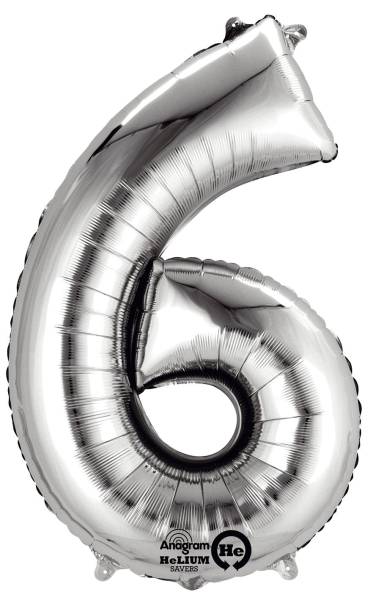 Folienballon Zahl 6 silber 798601 / 9906291 86cm