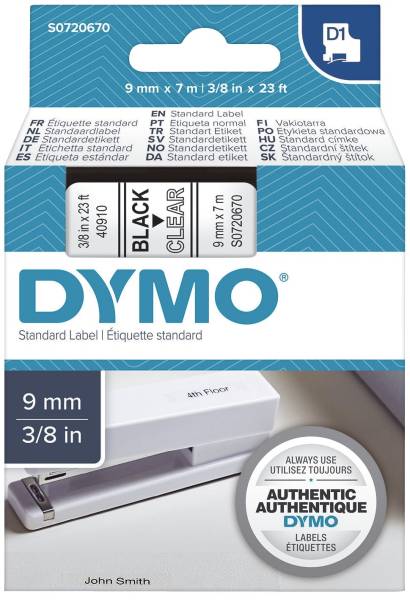 DYMO Schriftband D1 9mmx7m transp./schwarz S0720670 40910