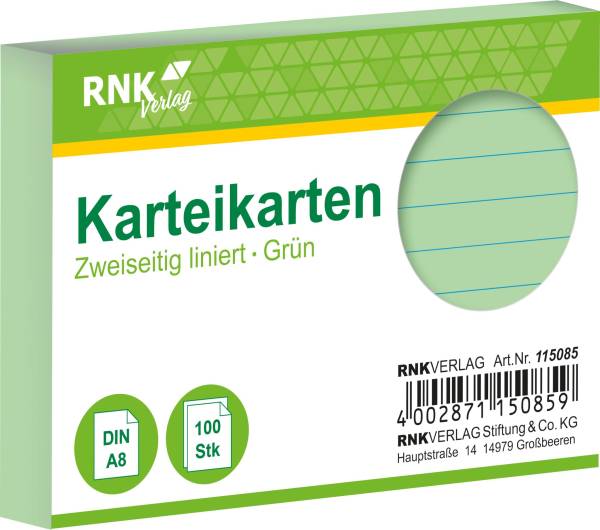 RNK Karteikarte A8 100 ST grün 115085 liniert