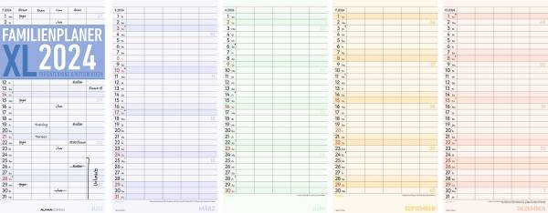 ALPHA Familienkalender XL mit 5 Spalten 113301 22x45cm