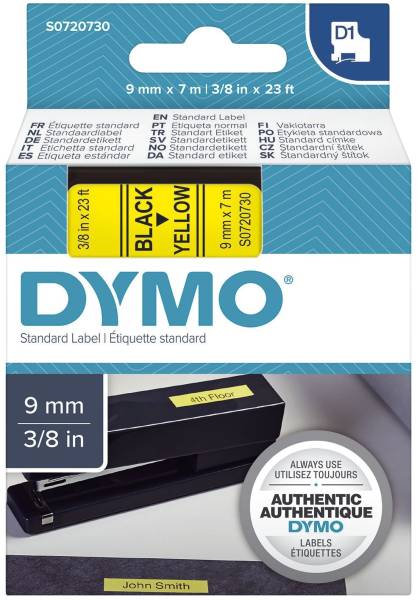 DYMO Schriftband 9mm 7m gelb/schwarz S0720730 40918