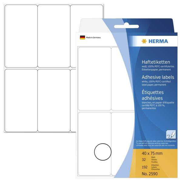 HERMA Etiketten 40x75mm 192 Stück weiß 2590 permanent haftend