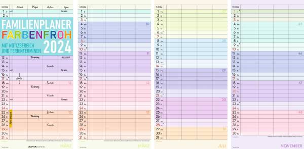 ALPHA Familienkalender Farbenfroh 113101 22x45cm 4 Spalten