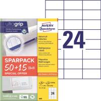 AVERY ZWECKFORM Universaletiketten 70x37 weiß 6605 A4 mit ultragrip AVERY ZWECKFORM Universaletiketten 70x37 weiß 6605 A4 mit ultragrip