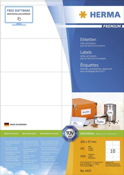 HERMA Universaletiketten 105x57mm weiß perman 4425 SuperPrint 1000 Stück