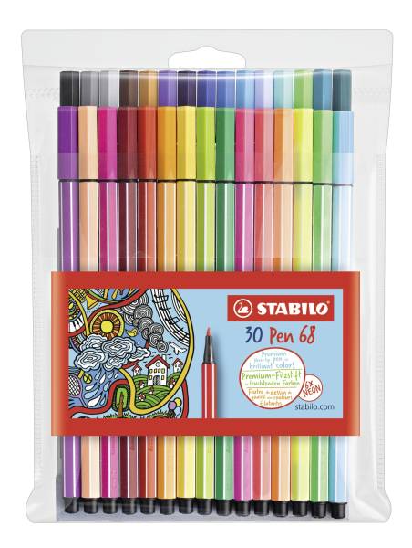 STABILO Fasermaler Pen 68 Etui 30 Stück 6830-1 24St. + 6St. neon