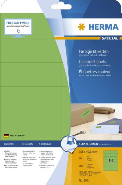HERMA Universaletiketten 105x42,3mm grün 5061 SuperPrint 280 Stück ablösbar