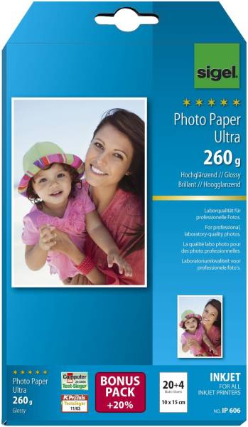 SIGEL Inkjet Fotopapier10x15 20+4BL IP606 260g