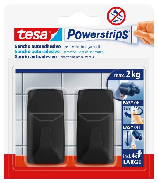 TESA Powerstrips 2Haken L Eckig schwarz 58279-00000-20 Large 2 kg
