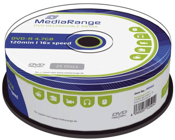MEDIARANGE DVD-R 25er Spindel MR403 4,7Gb120min.