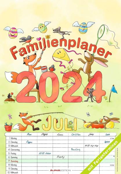 ALPHA Familienplaner Cartoon 6 Spalten 114601 23,7x34cm