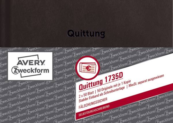 AVERY ZWECKFORM Quittung A6 2x50Bl SD mit Mwst 1735D