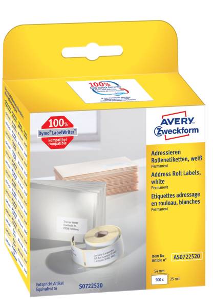 AVERY ZWECKFORM Adressetiketten 25x54mm weiß AS0722520