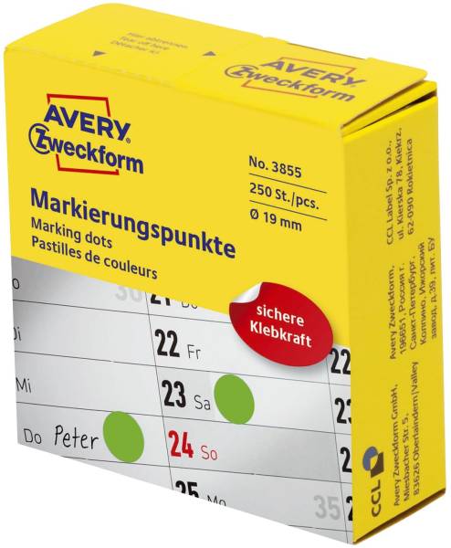 AVERY ZWECKFORM Markierungspunkte D19mm grün 3855