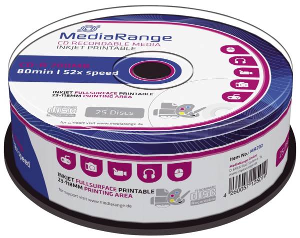 MEDIARANGE CD-R 25er Spindel print. MR202 700Mb80min