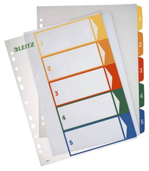 LEITZ Register A4 1-5 tra fbg.Tabs 1291-00-00 Plastik überb