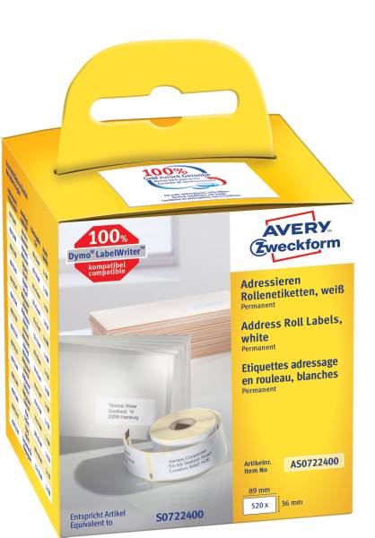 AVERY ZWECKFORM Adressetiketten 2RL 36x89mm weiß AS0722400