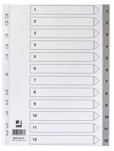 Q-CONNECT Ordnerregister 1-12 A4 PP grau KF01917 Indexblatt