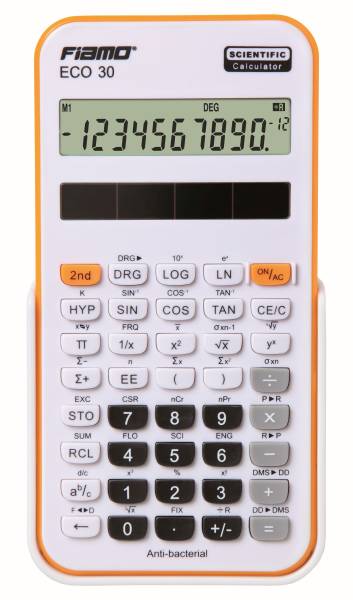 FIAMO Taschenrechner 10-stellig weiß/orange FI-Eco30OR antibakt. 81x154x16mm