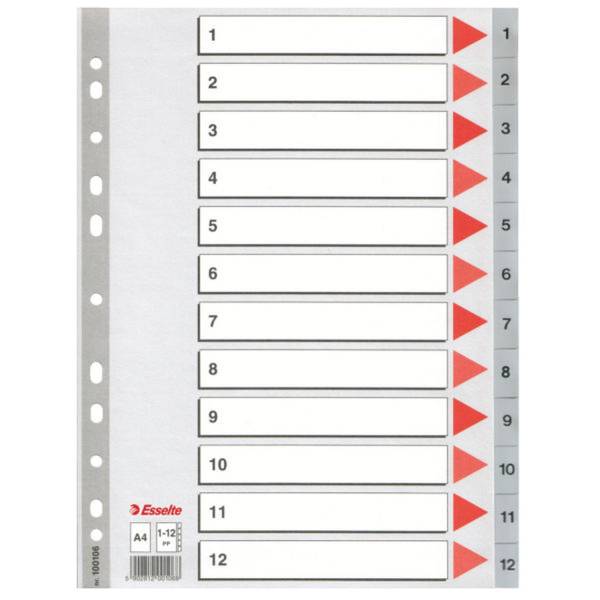 ESSELTE Register A4 1-12 grau 100106 Plastik 12tlg.