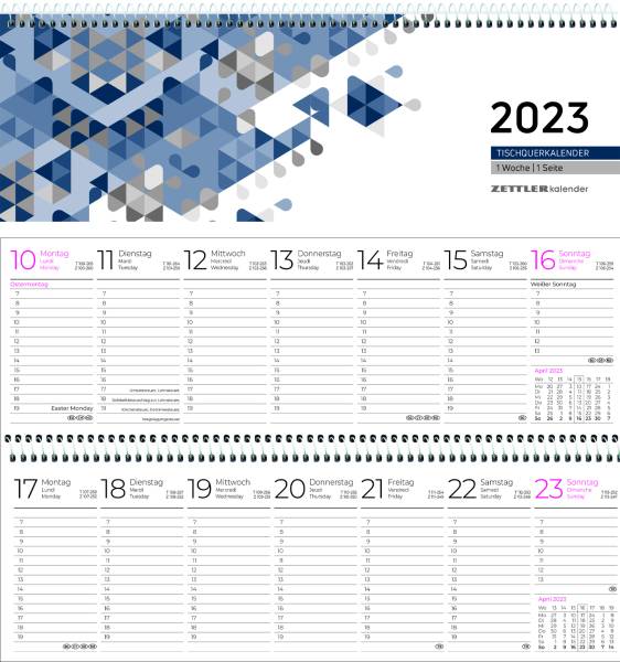ZETTLER Pultkalender 1W 1S 26,6x9,9cm quer blau 660049/146-0015 m.Spirale