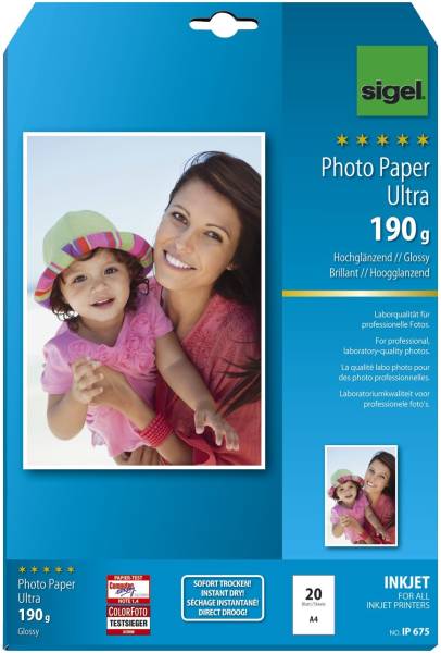 SIGEL Inkjet Fotopapier Ultra A4 IP675 glossy 20BL 180g