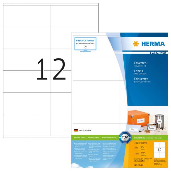 HERMA Etikett SuperPrint 105x48 we 4635 200x12=2400St