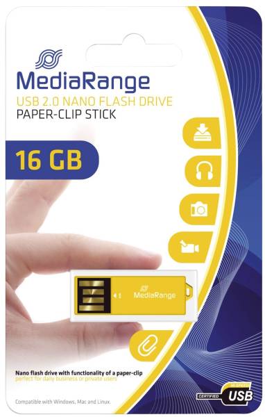 MEDIARANGE USB Stick 2,0 ClipOn gelb MR976