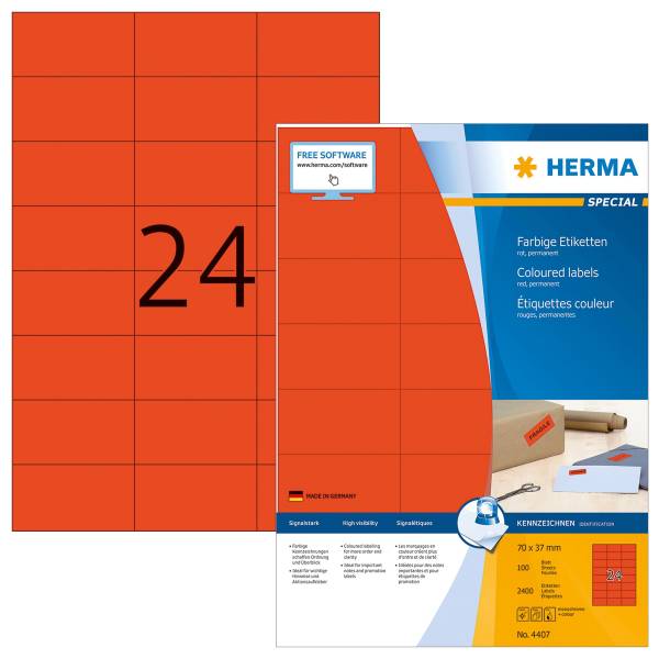 HERMA Universaletiketten 70x37 rot 4407 SuperPrint