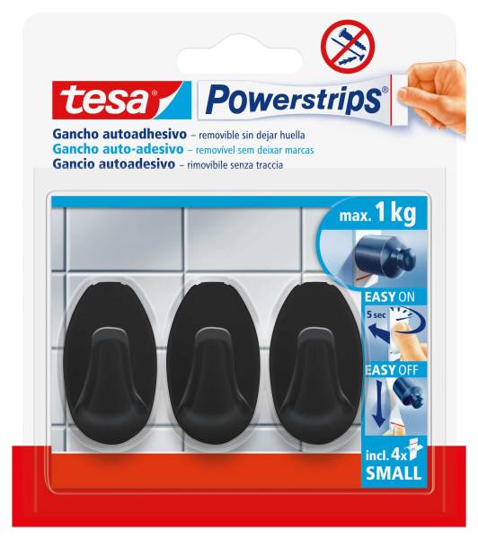 TESA Powerstips 3Haken S Oval schwarz 58275-00000-20 Small 1 kg