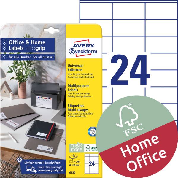 AVERY ZWECKFORM Universaletikett 70x36mm weiß 6122