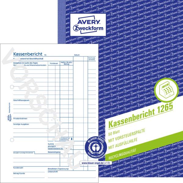 AVERY ZWECKFORM Kassenbuch Recycling A5 50BL 1265 Recycling