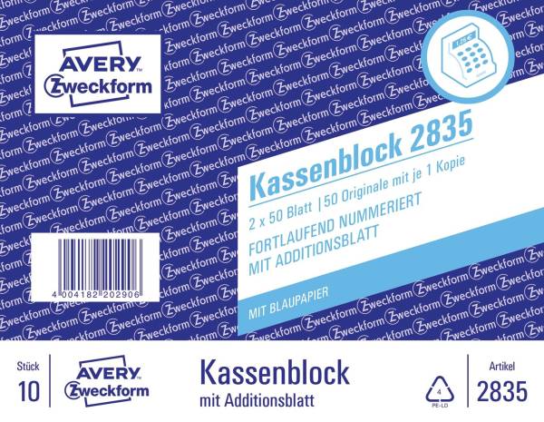 AVERY ZWECKFORM Kassenblock 100x160mm 2835