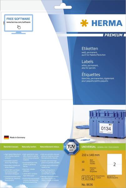 HERMA Etiketten Premium 210x148mm weiß 8636 20 Stück permanent haftend
