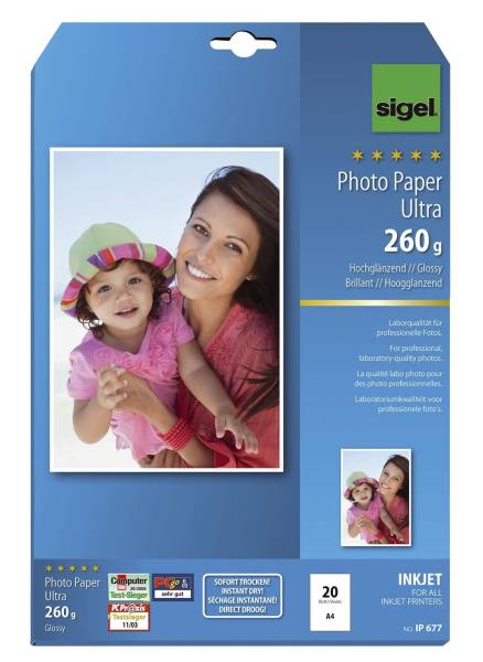 SIGEL Inkjet Fotopapier Ultra A4 IP677 glossy 20BL 260g