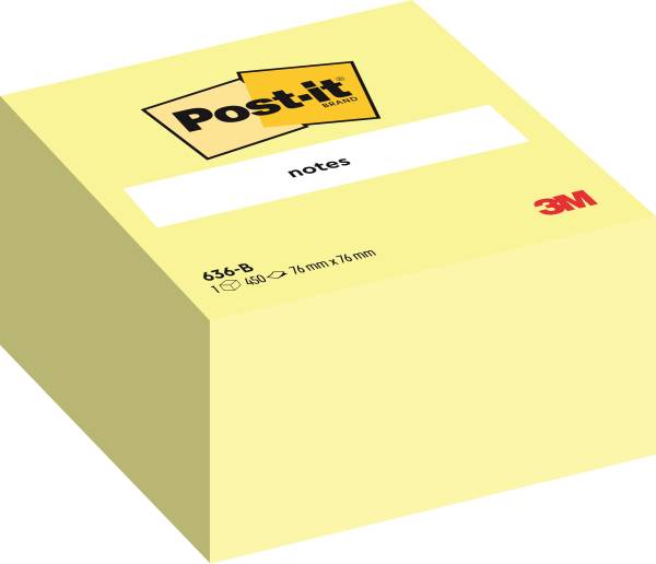 POST-IT Haftnotizblock Würfel 76x76mm gelb 636B