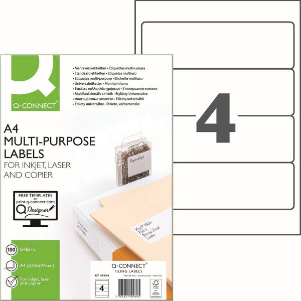 Q-CONNECT Ordnerrückenschild 61x192mm weiß KF10960 100 Blatt