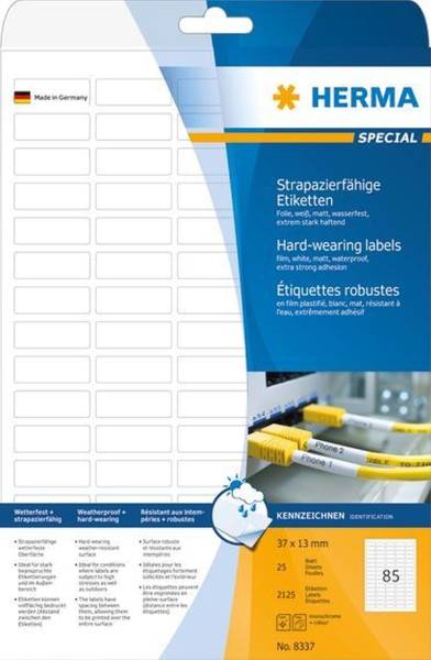 HERMA Folienetiketten 37,0x13,0 weiß 8337 wetterfest