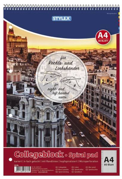 STYLEX Collegeblock A4 80BL kariert 43876 Spirale oben
