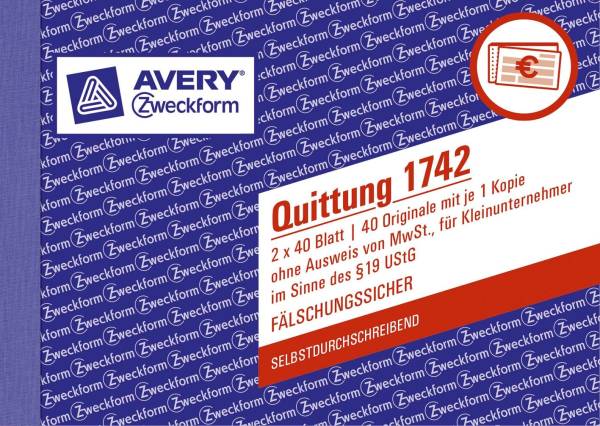 AVERY ZWECKFORM Quittung A6/2x40BL SD 1742