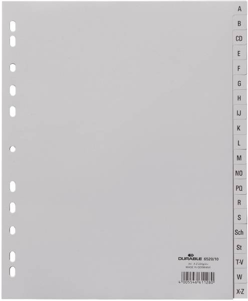 DURABLE Register Plastik A-Z grau 6520 10 A4h/20tlg