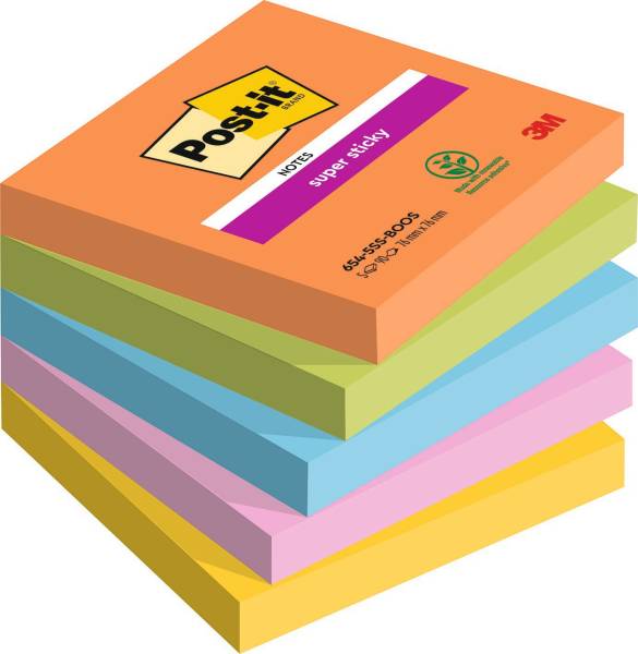 POST-IT Haftnotizblock Boost 5x90BL sortiert 654-5SS-BOOS 76x76mm