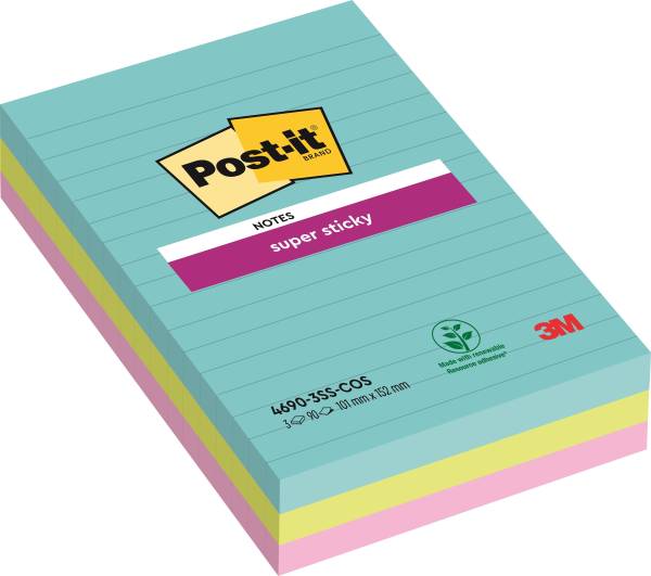 POST-IT Haftnotizblock 101x152 liniert 3ST Miami 4690-3SS-COS