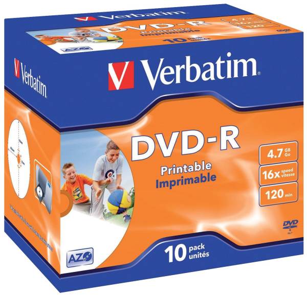 VERBATIM DVD-R Jewelcase printable 10 ST VER43521 4,7Gb 120Min