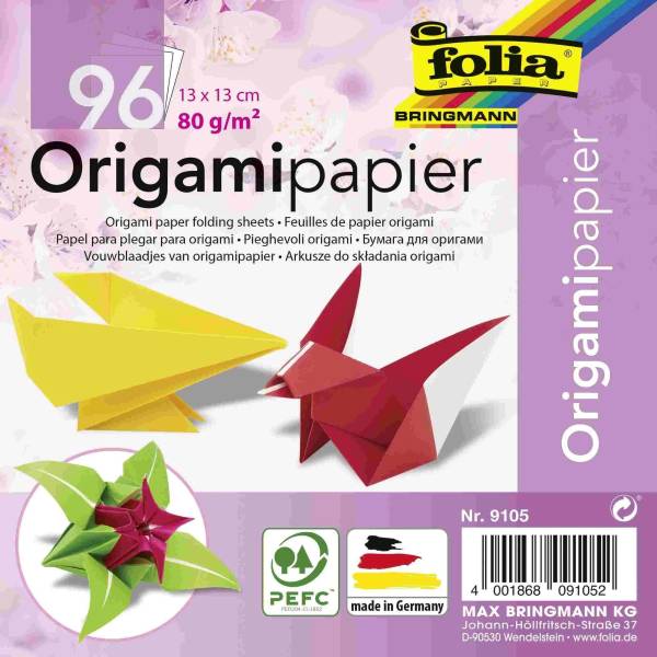 FOLIA Faltblatt Origamipapier 13x13cm 12Farben 9105 96Bl